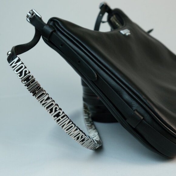 Moschino Small Lettering Shoulder Bag, Black Leather - Picture 3 of 8